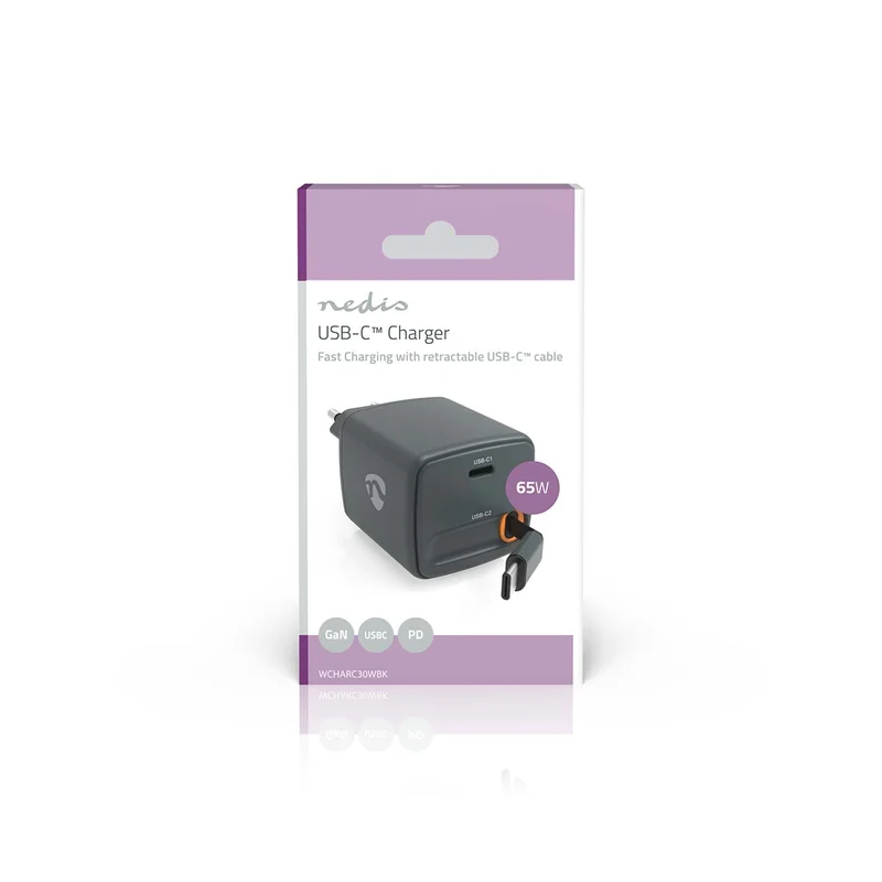 Oplader 65W - Met intrekbare kabel - GaN