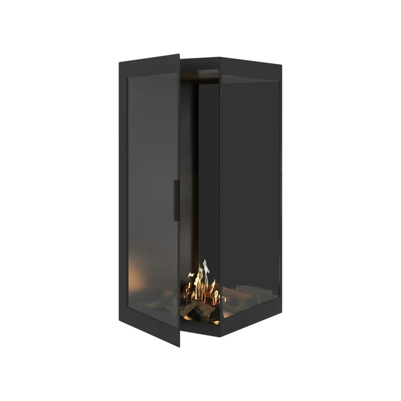 Bio-ethanol Verticale Inbouw Hoekhaard Rechts Base – Volledig Glas – 70 x 120 cm | Wild Flame