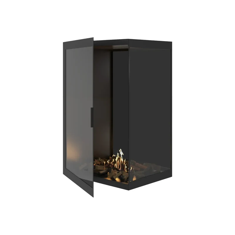 Base Bio-ethanol Verticale Inbouw Hoekhaard Rechts – Volledig Glas – 80 x 100 cm | Wild Flame
