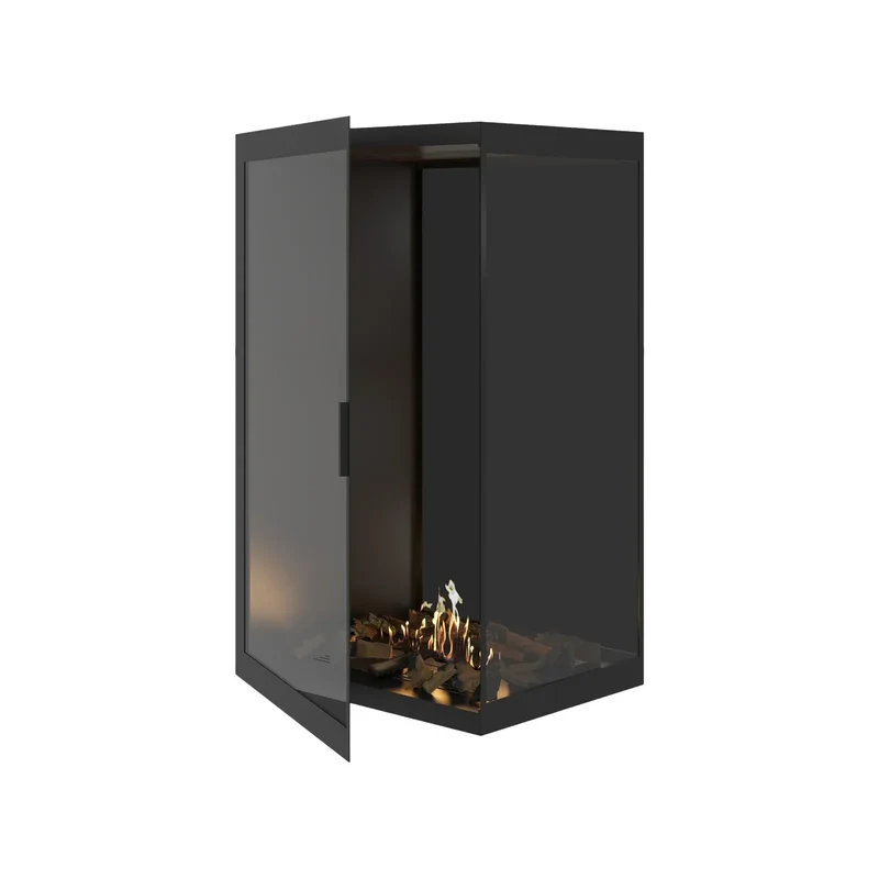 Base Bio-ethanol Verticale Inbouw Hoekhaard Rechts – Volledig Glas – 80 x 120 cm | Wild Flame