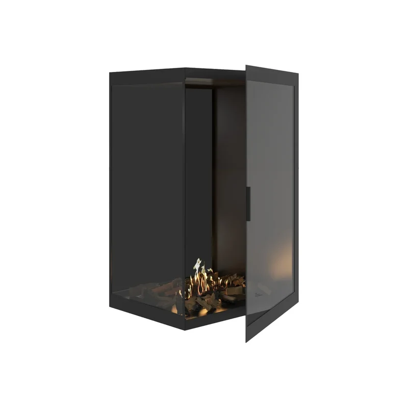 Bio-ethanol verticale inbouw hoekhaard Base links – volledig glas – 80 x 100 cm | Wild Flame
