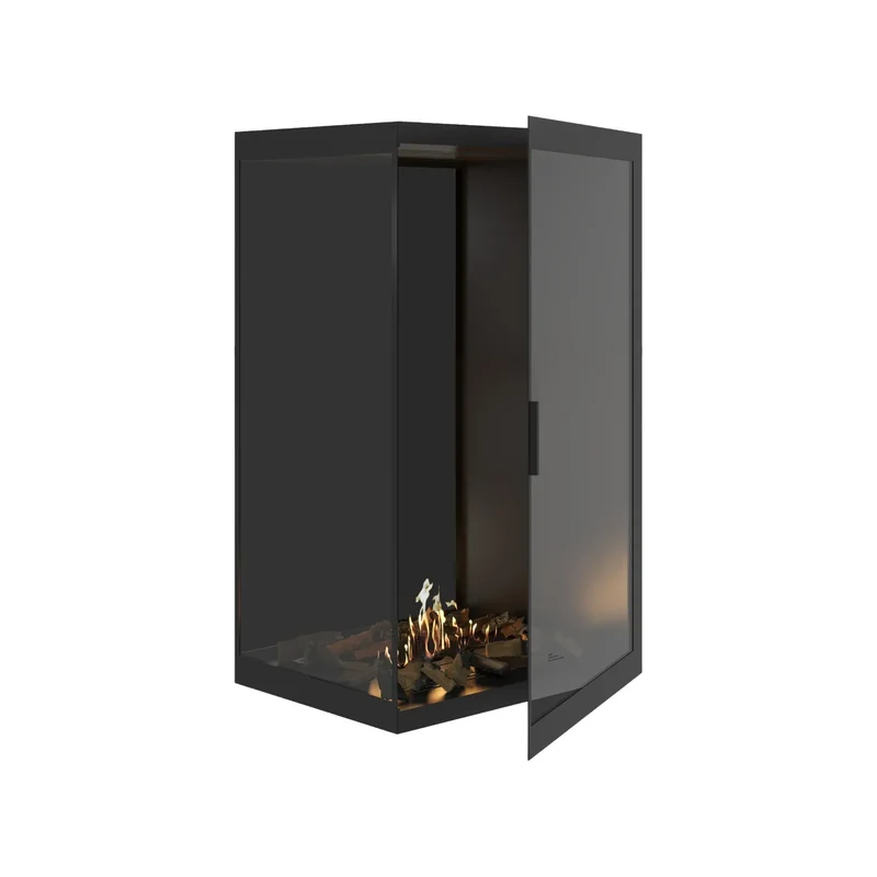 Base Verticale Bio-ethanol Inbouwhoekhaard Links – Volledig Glas – 80 x 120 cm | Wild Flame