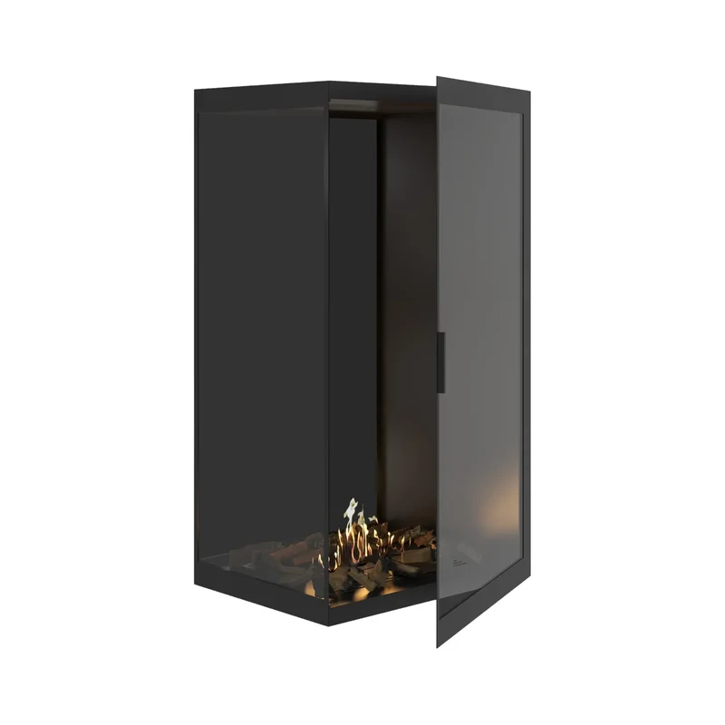 Base bio-ethanol verticale hoek inbouwhaard links – volledig glas – 80 x 140 cm | Wild Flame