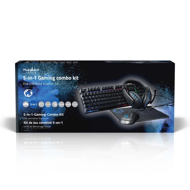 Gaming Combo Kit 5-in-1 - Toetsenbord, Koptelefoon, Muis en Muismat - Zwart