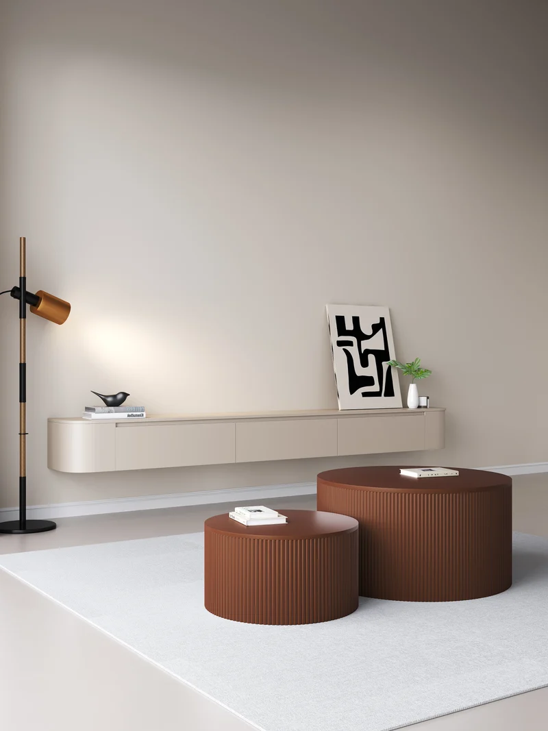 Chic Curve Ronde TV Meubel 272 cm – Zwevend – Japandi Beige