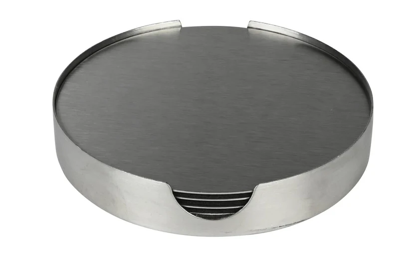 Benson Luxe RVS Onderzetters - 6-delig - Inclusief Houder - Ø 10 cm - Zilver