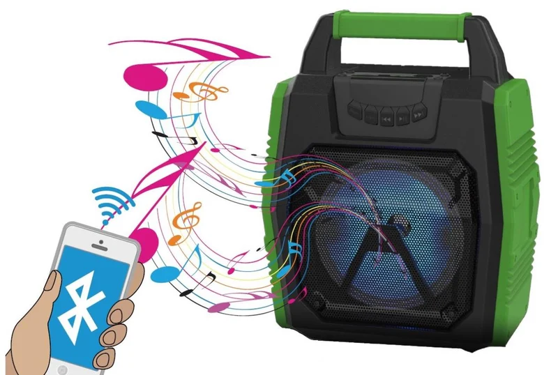 Benson Bluetooth Speaker met Radio - LED-verlichting - 34 cm - Zwart/Groen