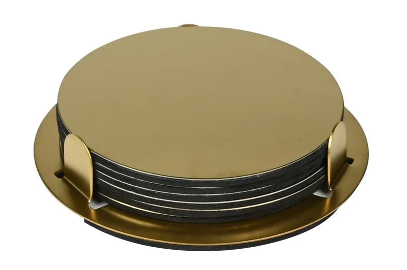 Benson Luxe Onderzetters - Goud - RVS - Set van 6 stuks - Inclusief Houder