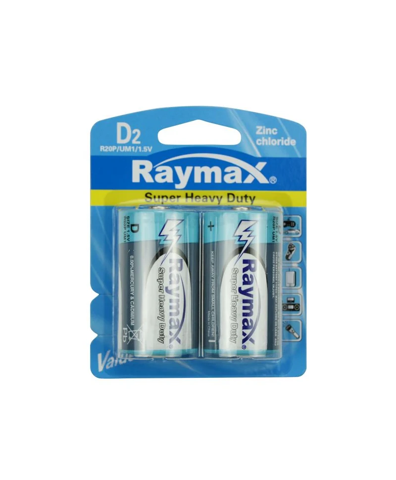Raymax D Batterijen - R20P - 1.5V - 2 stuks - Zink-Carbon