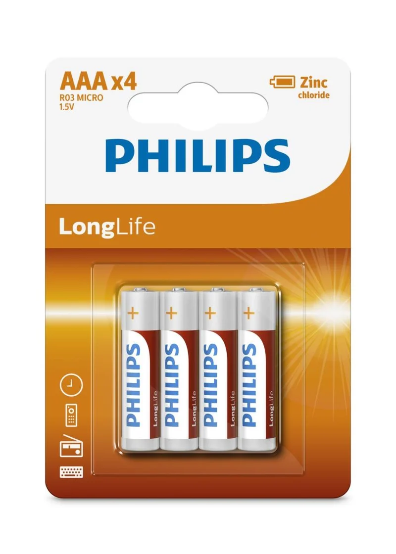 Philips LongLife AAA Batterijen - R03 - 1.5V - 4 stuks