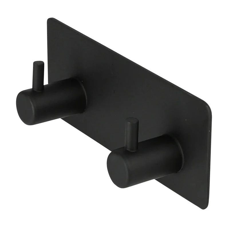 Benson Dubbele Metalen Haak - Zelfklevend - Zwart - 11,5 x 4,5 cm