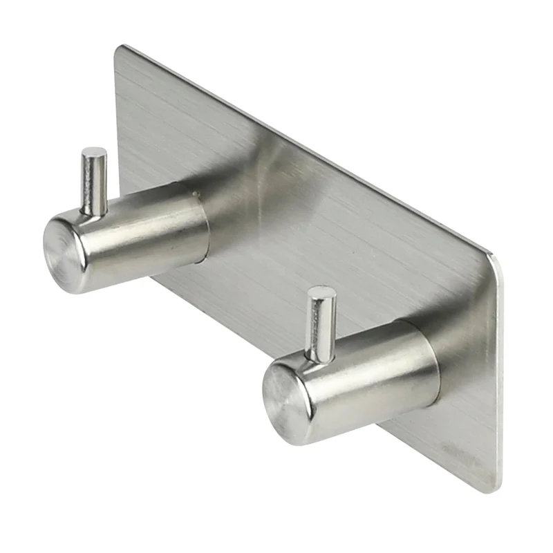 Benson Dubbele Metalen Haak - Zelfklevend - Zilver - 11,5 x 4,5 cm