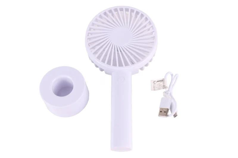 Benson Oplaadbare Handventilator - 3 Snelheden - Inclusief Bureauhouder - Wit