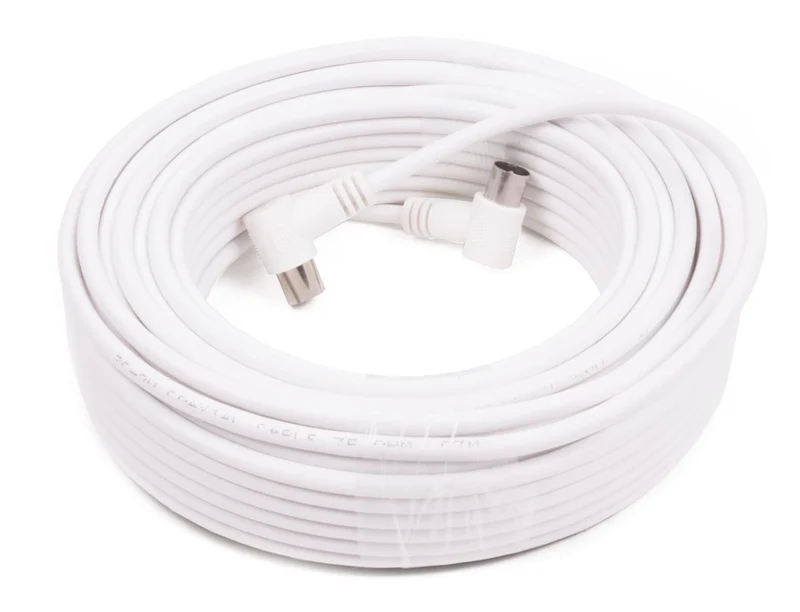 Benson Coax Kabel - 15 meter - Haakse Stekkers - Wit - HQ Signaaloverdracht