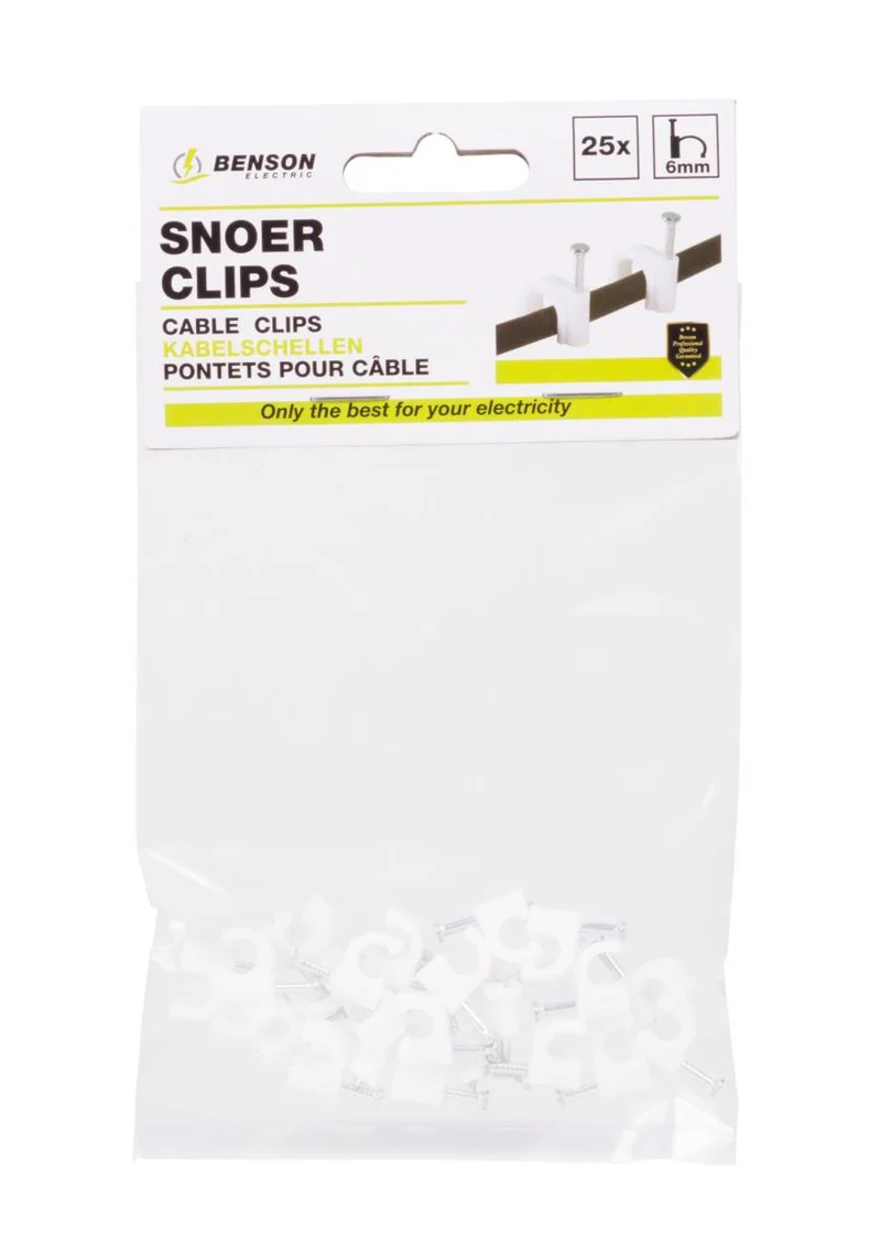 Benson Snoerclips - Kabelbeheer - 6 mm - 25 stuks - Inclusief spijker - Wit