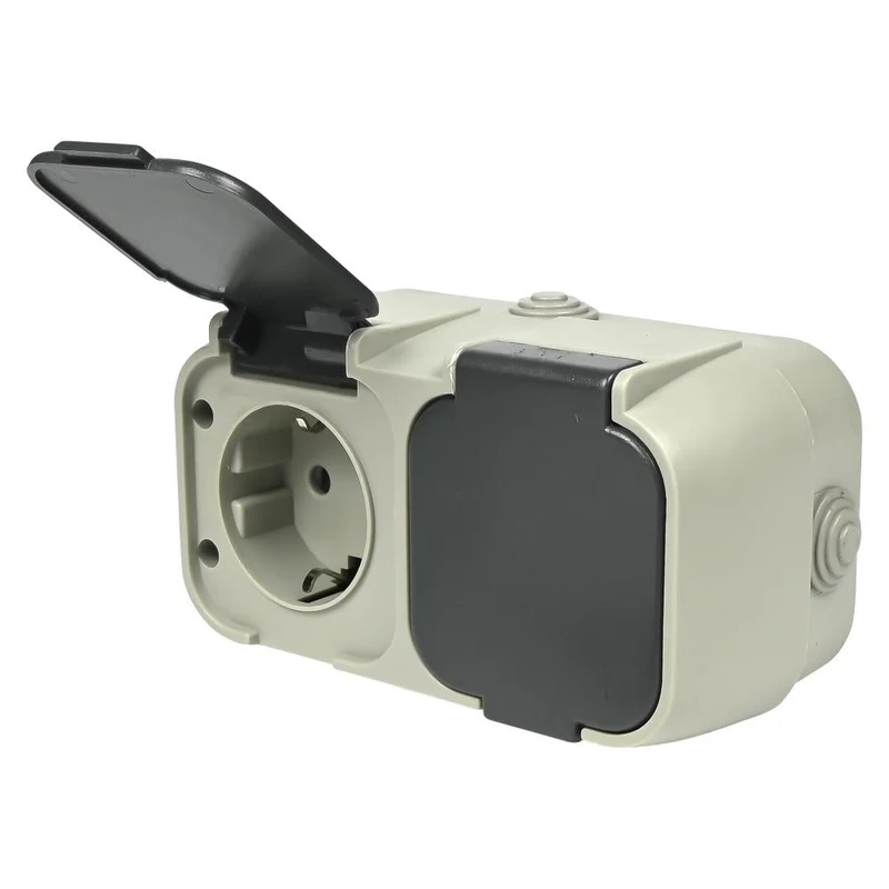 Benson Dubbel Stopcontact - Waterdicht - IP54 - 16A - Grijs/Antraciet