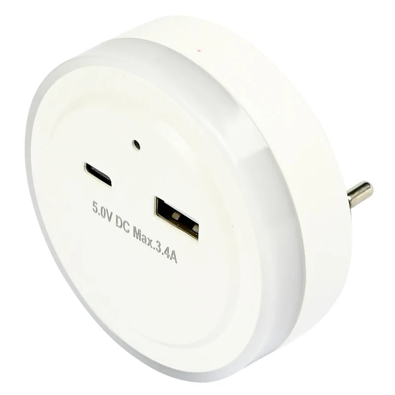Benson Nachtlamp met USB-A & USB-C - 17 Watt - Dag/Nacht Sensor - Wit