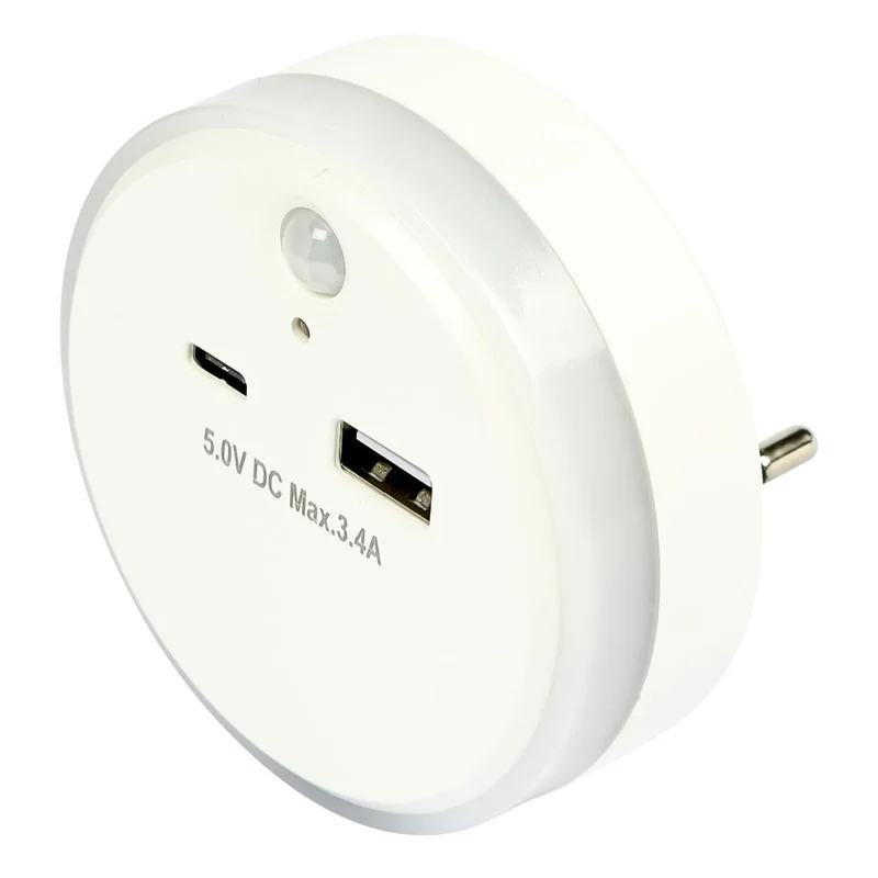 Benson Nachtlamp met USB-A/C - Dag/Nacht & PIR Sensor - Warm Wit