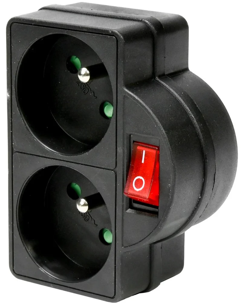 Benson Stopcontact Duo Type E - 2-voudig - Schakelaar - Zwart - Penaarde