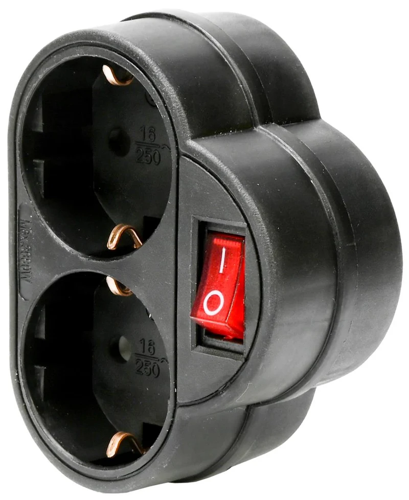 Benson Stopcontact Duo - 2-voudig - Randaarde - Schakelaar - Zwart