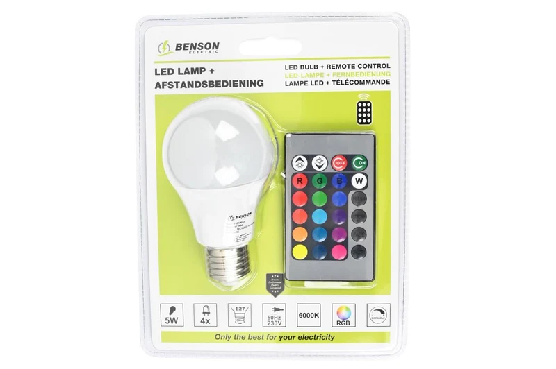 Benson RGB LED-lamp – E27 – 5W – Multicolor – Inclusief Afstandsbediening
