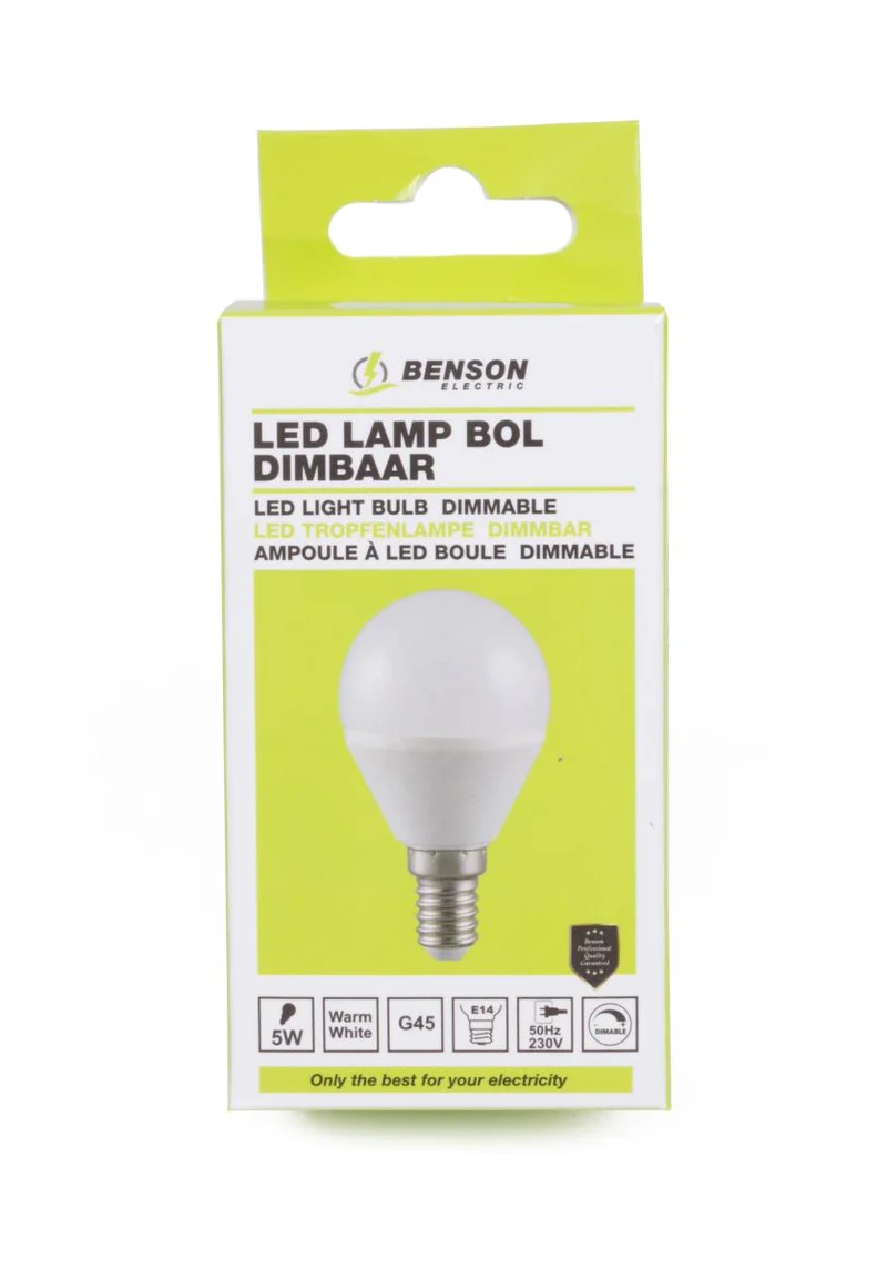 Benson Dimbare LED-lamp – G45 Kogellamp – 5W – E14 – Warm Wit