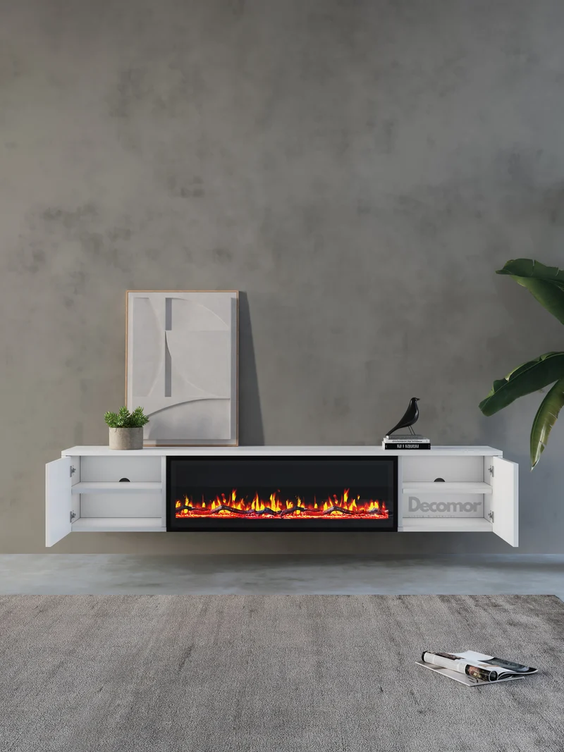Chic TV Meubel met Elektrische Sfeerhaard – 180 cm – Pure White