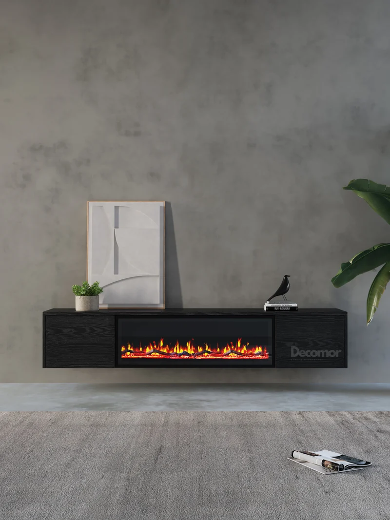 Chic TV Meubel met Elektrische Sfeerhaard – 280 cm – Zwart Eiken