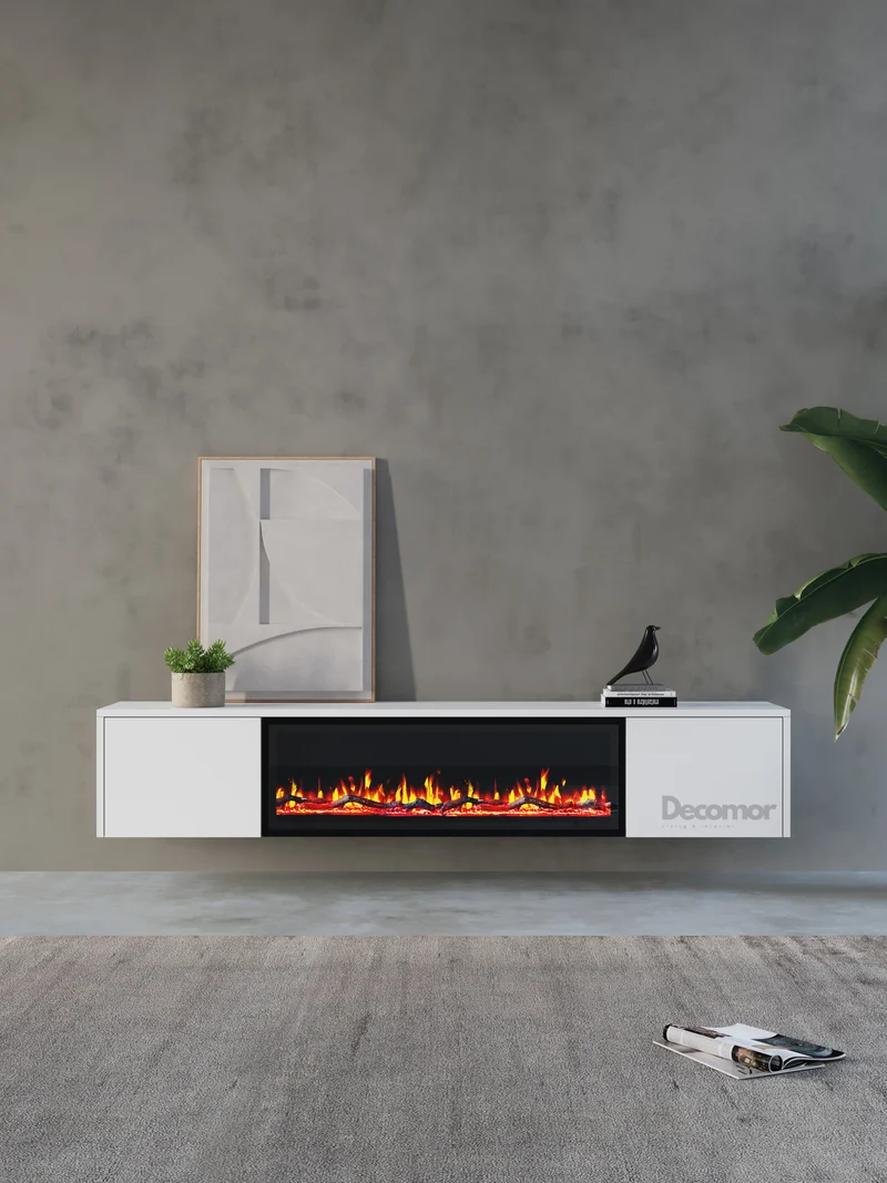 Chic TV Meubel met Elektrische Sfeerhaard – 280 cm – Pure White