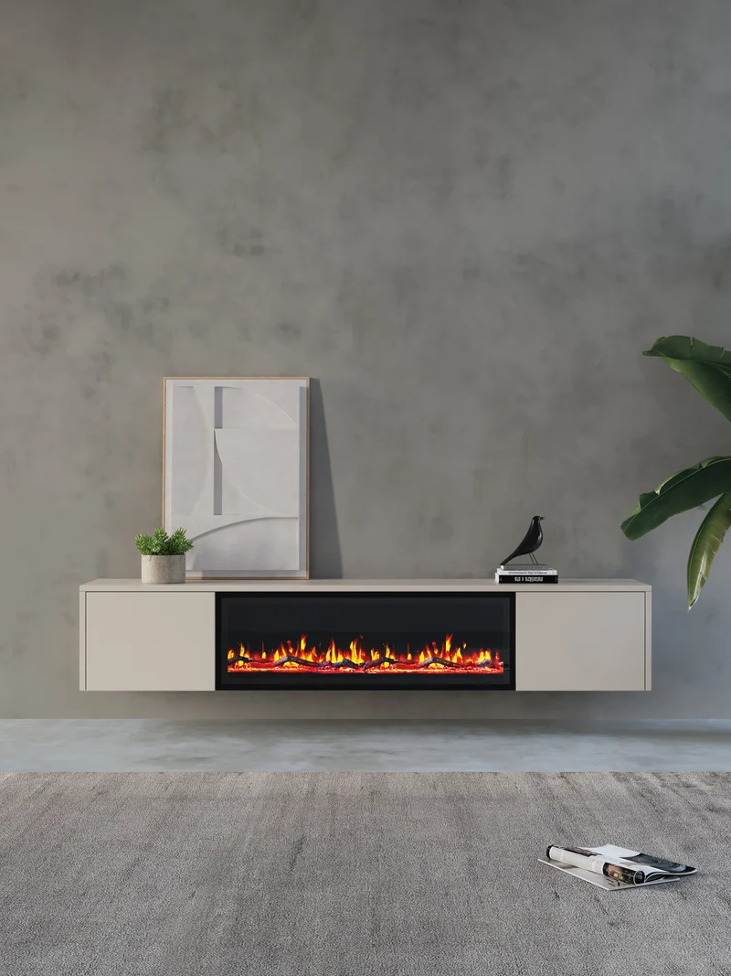Chic TV Meubel met Elektrische Sfeerhaard – 240 cm – Japandi Beige