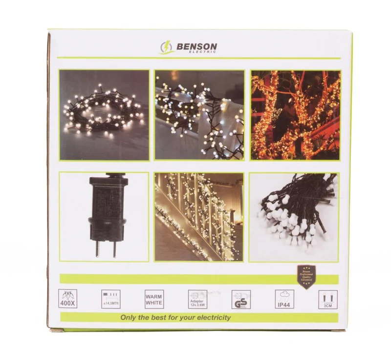 Benson LED Lichtsnoer – 400 Warm Witte LEDs – 14,5 Meter – Kersvormige Bollen