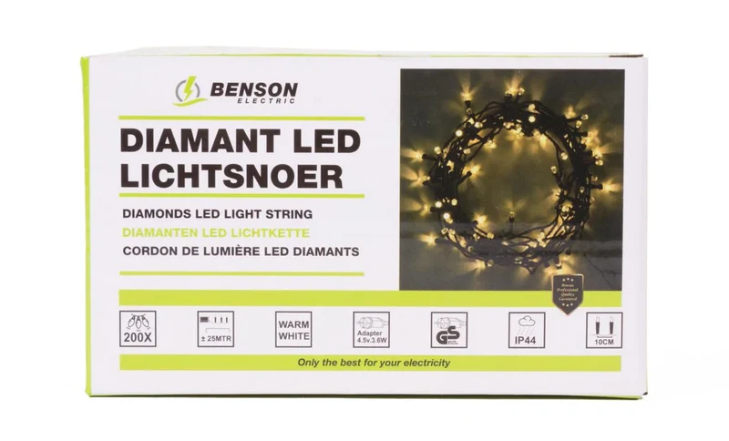 Benson LED Lichtsnoer Diamant – 200 LEDs – 25 Meter – Warm Wit