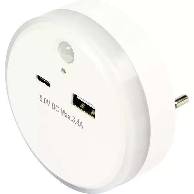Benson Luxe Nachtlamp – USB-A & USB-C Fast Charge – PIR Bewegingssensor – Dag/Nacht-sensor – Warm Wit