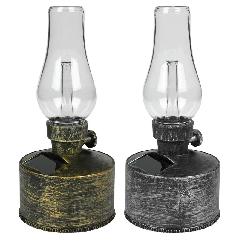 Benson Solar LED Olielamp – Realistisch Flame Effect – Goud & Zilver – 21 cm – IP44
