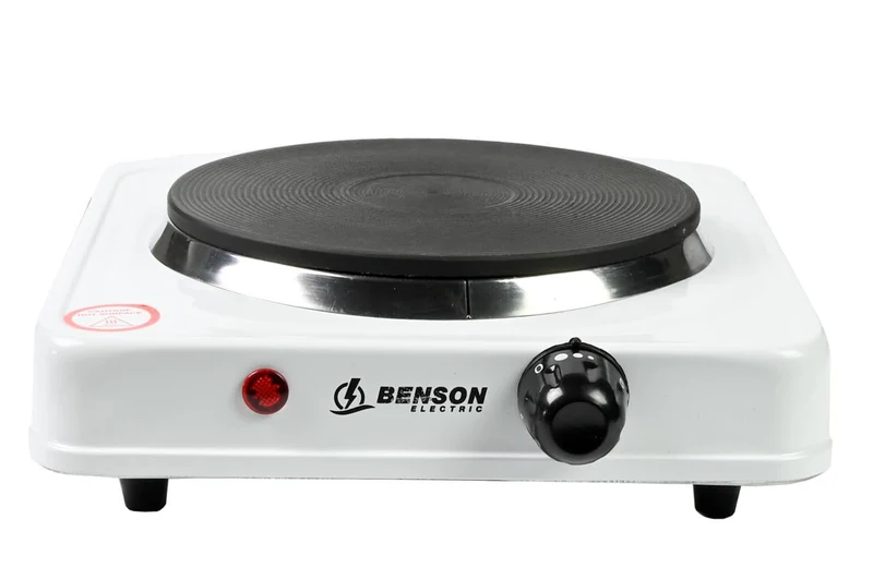 Benson Enkele Elektrische Kookplaat - 1000W - 5 Standen - Wit - 21 x 21 cm