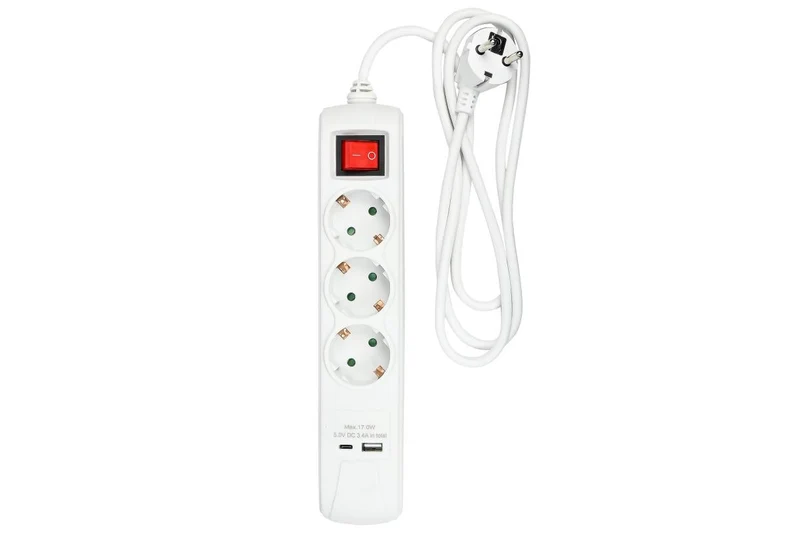 Benson Stekkerdoos met USB-A & USB-C – 3-voudig – 1,5 meter – Schakelaar – Wit