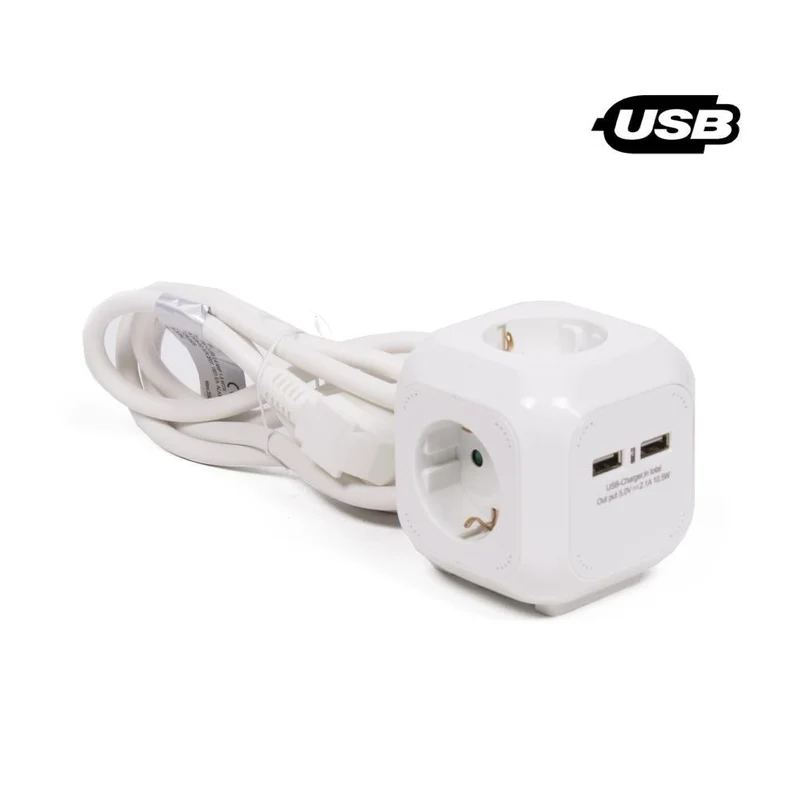 Benson Stekkerblok met USB – 3-voudig – 1,5 meter – Randaarde – Wit