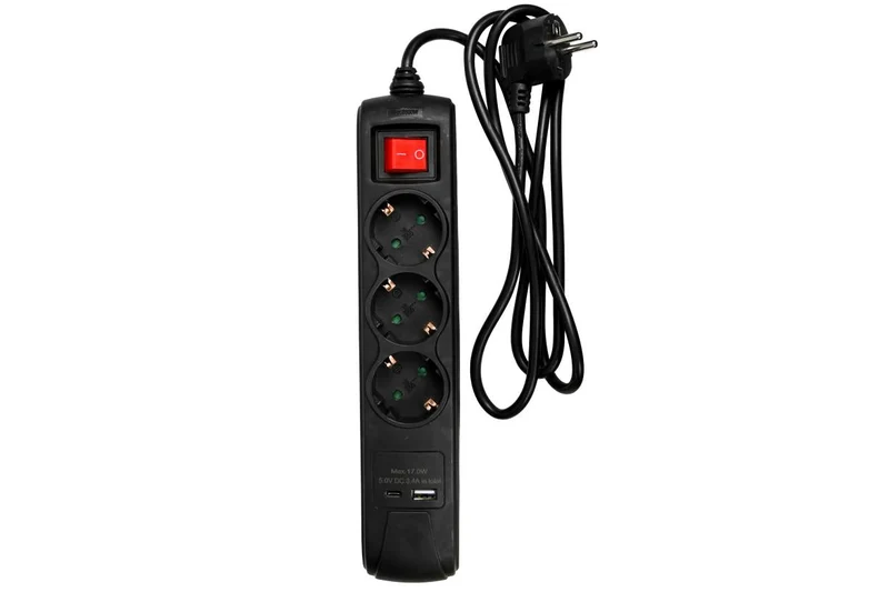 Benson Stekkerdoos met USB-A & USB-C – 3-voudig – 1,5 meter – Schakelaar – Zwart
