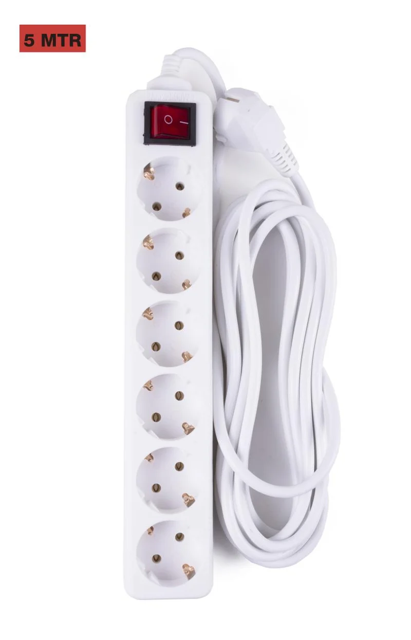 Benson Stekkerdoos met Schakelaar – 6-voudig – 5 meter – Wit
