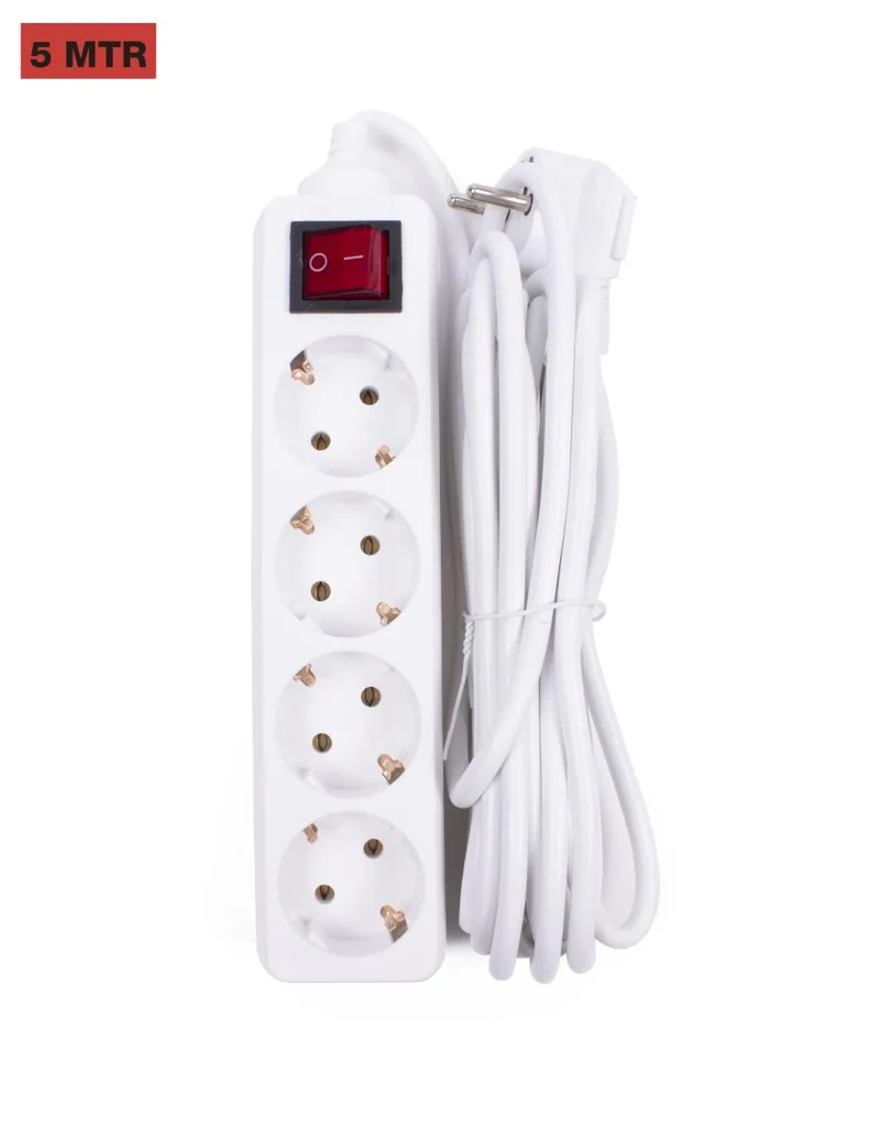 Benson Stekkerdoos met Schakelaar – 4-voudig – 5 meter – Wit
