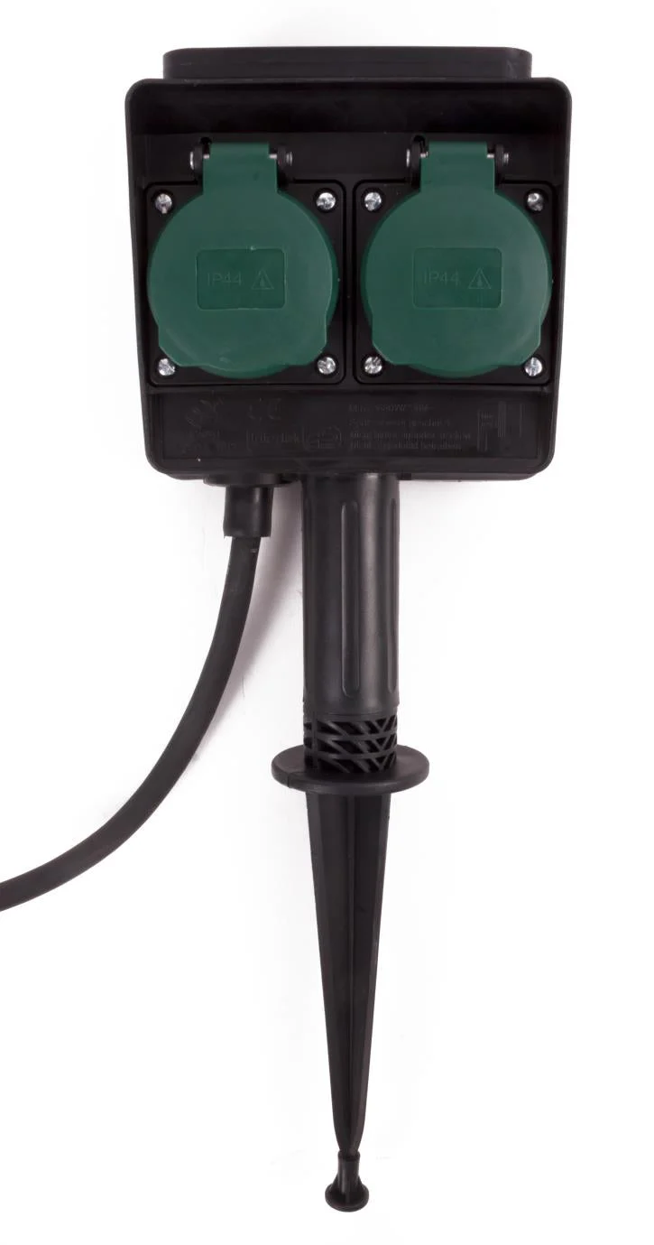 Benson Dubbele Tuincontactdoos op Spies – 2-voudig – 1,5 meter – IP44