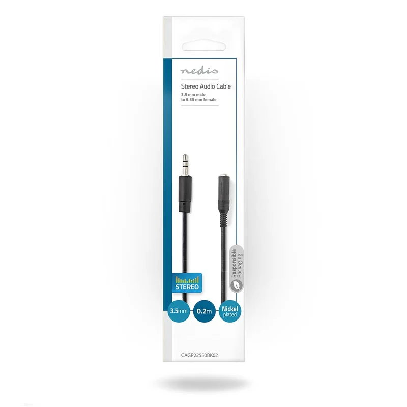 Stereo-Audiokabel 3,5 mm Male - 6,35 mm Female - Vernikkeld