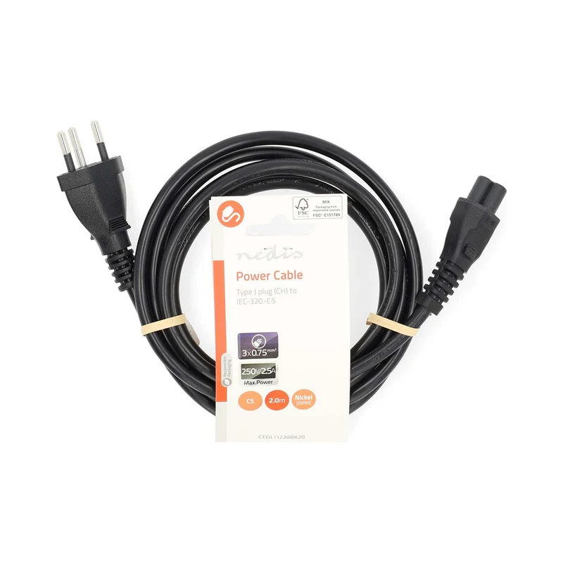 Stroomkabel CH Type 12 - IEC-320-C5 - Recht