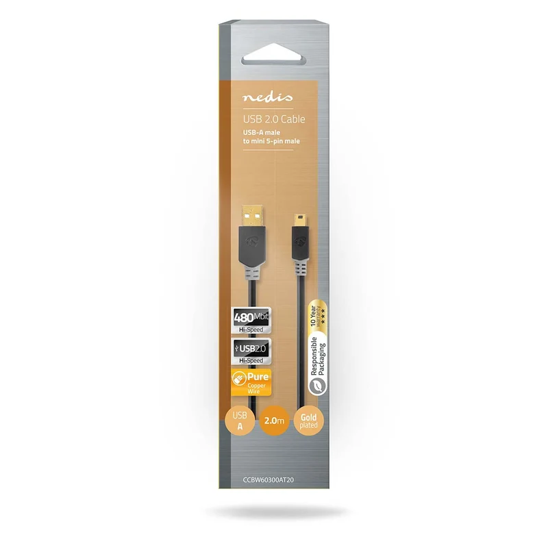 USB-Kabel USB 2.0 - USB-A Male - USB Mini-B 5-Pins Male