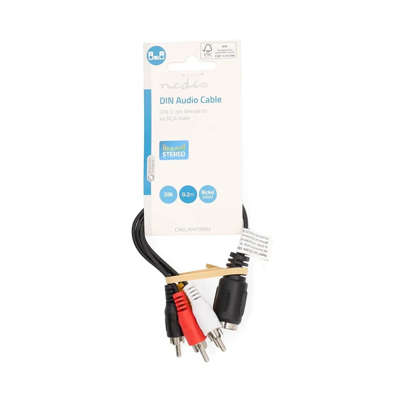 DIN-Audiokabel DIN 5-Pins Female - 4x RCA Male - Vernikkeld