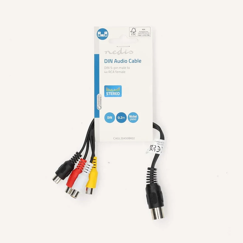DIN-Audiokabel DIN 5-Pins Male - 4x RCA Female - Vernikkeld