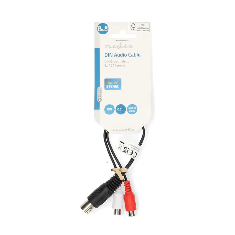 DIN-Audiokabel DIN 5-Pins Male - 2x RCA Female - Vernikkeld
