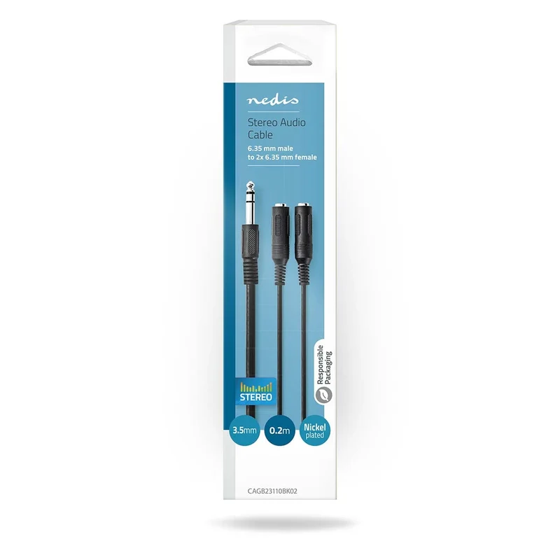 Stereo-Audiokabel 6,35 mm Male - 2x 6,35 mm Female - Vernikkeld