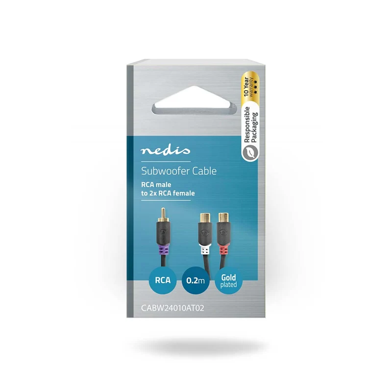 Subwoofer-Kabel RCA Male - 2x RCA Female - Verguld