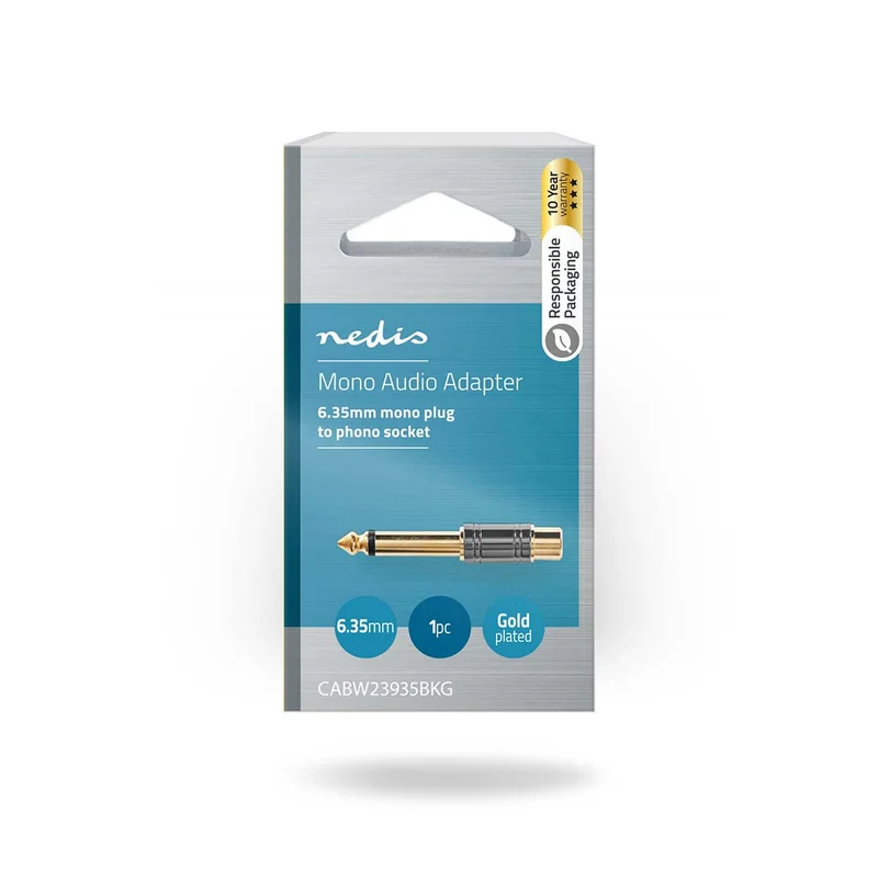 Mono-Audioadapter 6,35 mm Male - RCA Female - Verguld
